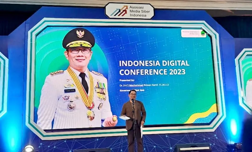 Gubernur Jawa Barat Ridwan Kamil saat berbicara di Indonesia Digital Conference 2023
